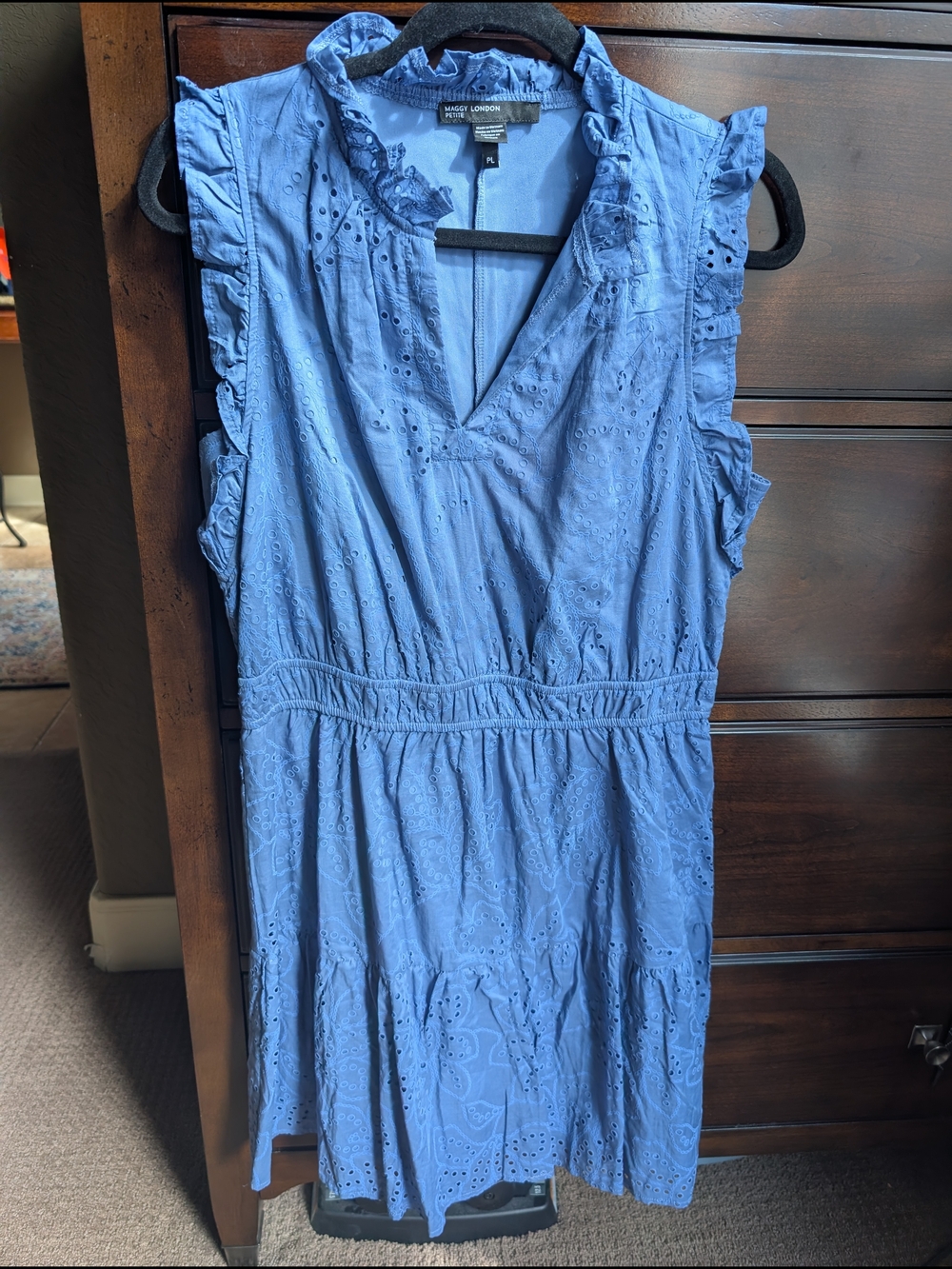 Maggy London Light Blue Eyelet Ruffled Mini Dress